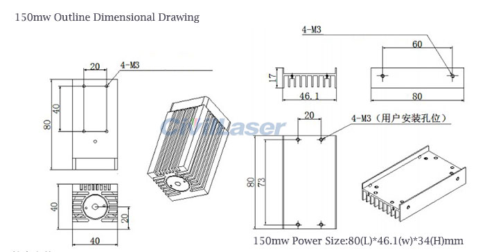 532nm 50mw-150mw TTL Modulation녹색 레이저 모듈 Dot
